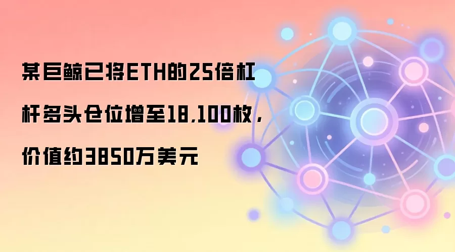 某巨鲸已将ETH的25倍杠杆多头仓位增至18,100枚，价值约3850万美元