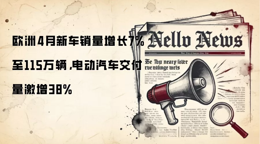 欧洲4月新车销量增长7%至115万辆，电动汽车交付量激增38%