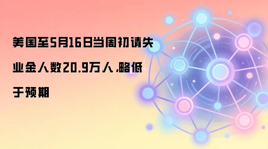 美国至5月16日当周初请失业金人数20.9万人，略低于预期