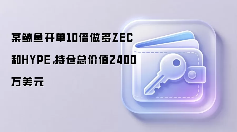 某鲸鱼开单10倍做多ZEC和HYPE,持仓总价值2400万美元
