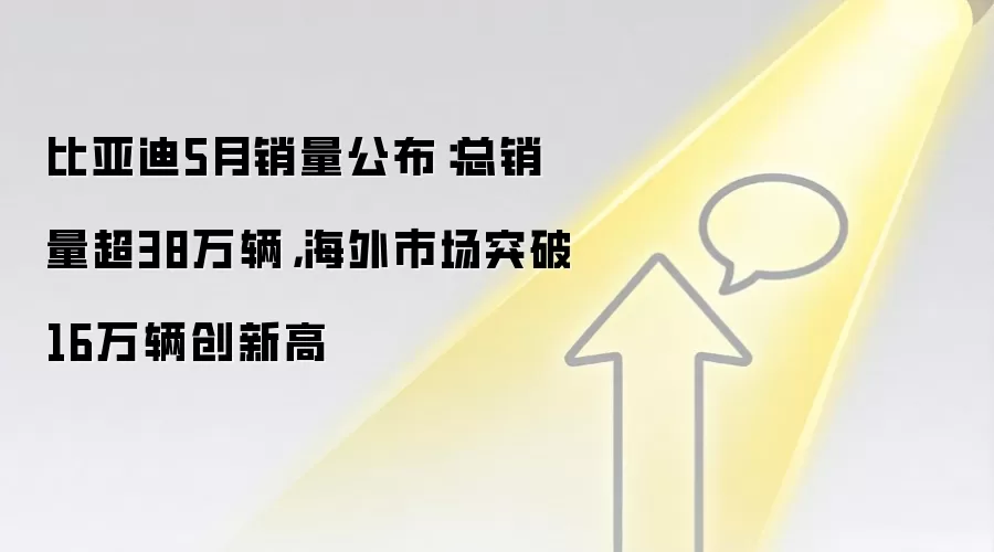 比亚迪5月销量公布：总销量超38万辆，海外市场突破16万辆创新高