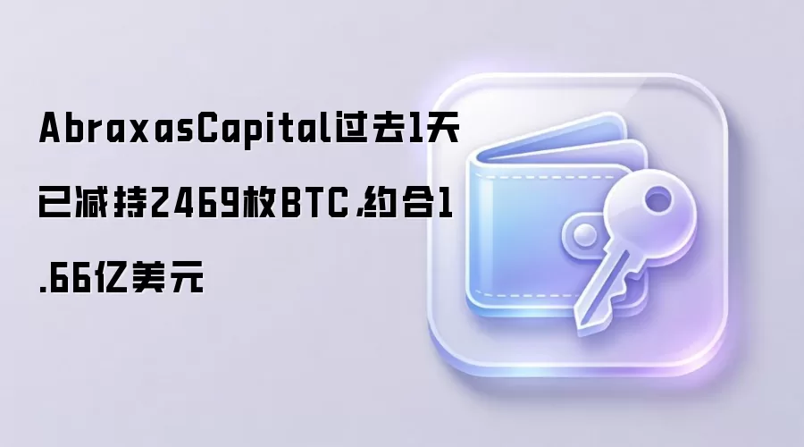 AbraxasCapital过去1天已减持2469枚BTC，约合1.66亿美元
