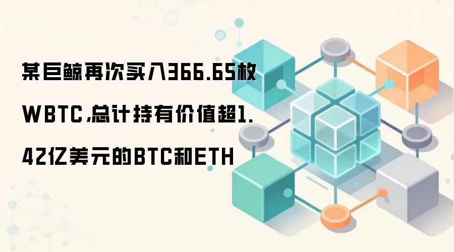 某巨鲸再次买入366.65枚WBTC，总计持有价值超1.42亿美元的BTC和ETH