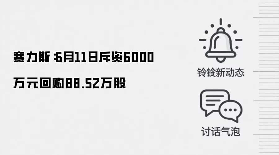 赛力斯：6月11日斥资6000万元回购88.52万股