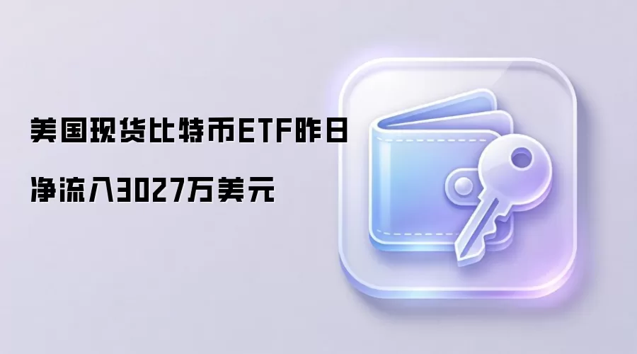 美国现货比特币ETF昨日净流入3027万美元