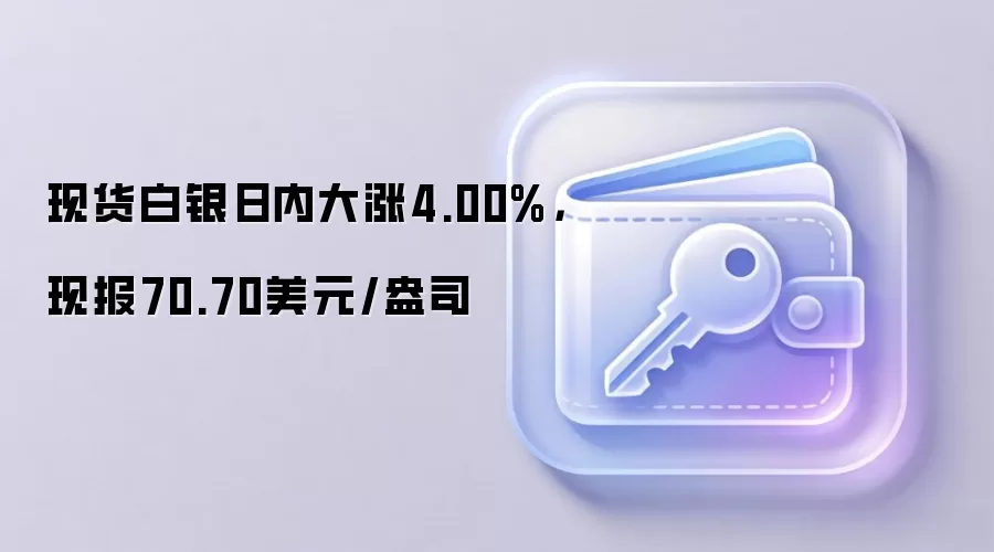 现货白银日内大涨4.00%，现报70.70美元/盎司
