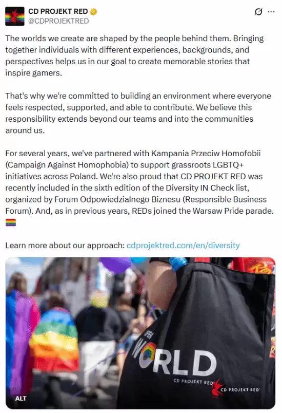 《巫师4》要遭殃了吗 开发商CDPR公开支持LGBT！