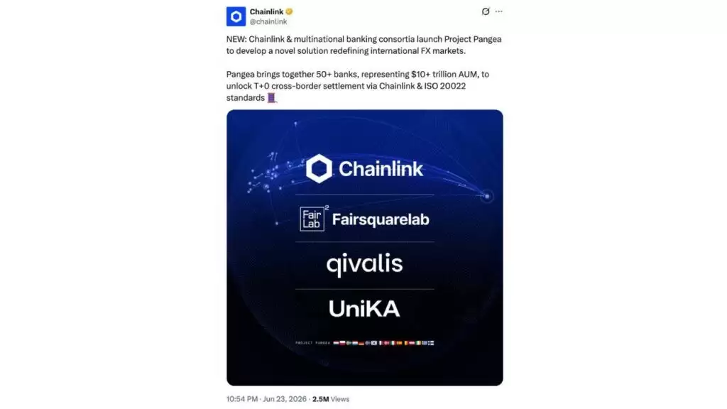 Chainlink携手两大洲50多家银&行:实时稳定币外汇结算测试