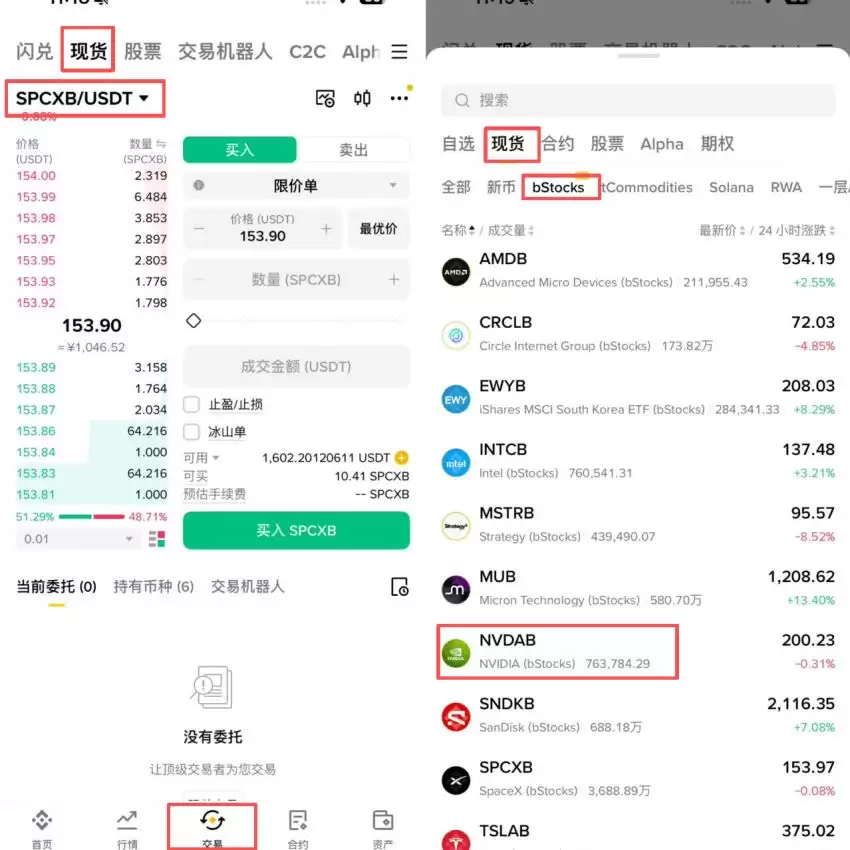 方法一：在现货市场直接买卖bStocks