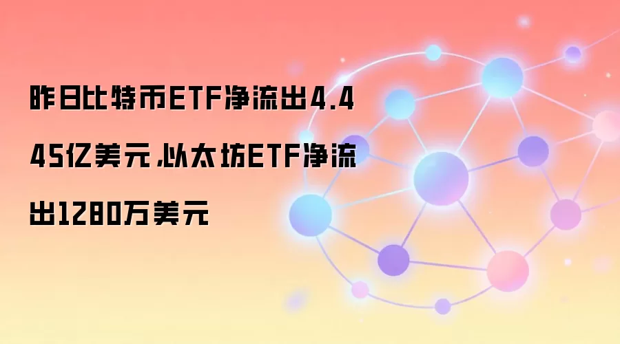 昨日比特币ETF净流出4.445亿美元，以太坊ETF净流出1280万美元