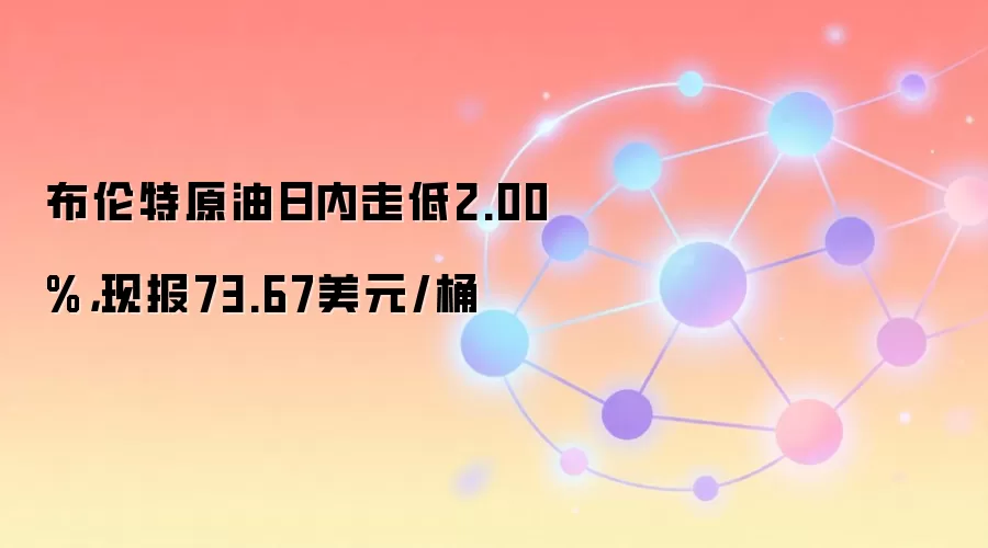 布伦特原油日内走低2.00%，现报73.67美元/桶