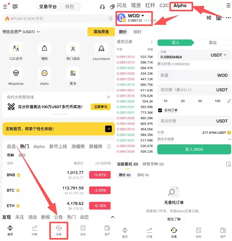 币安Alpha代币反向订单教学