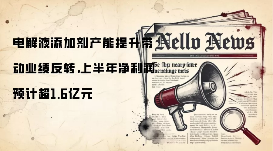 电解液添加剂产能提升带动业绩反转,上半年净利润预计超1.6亿元
