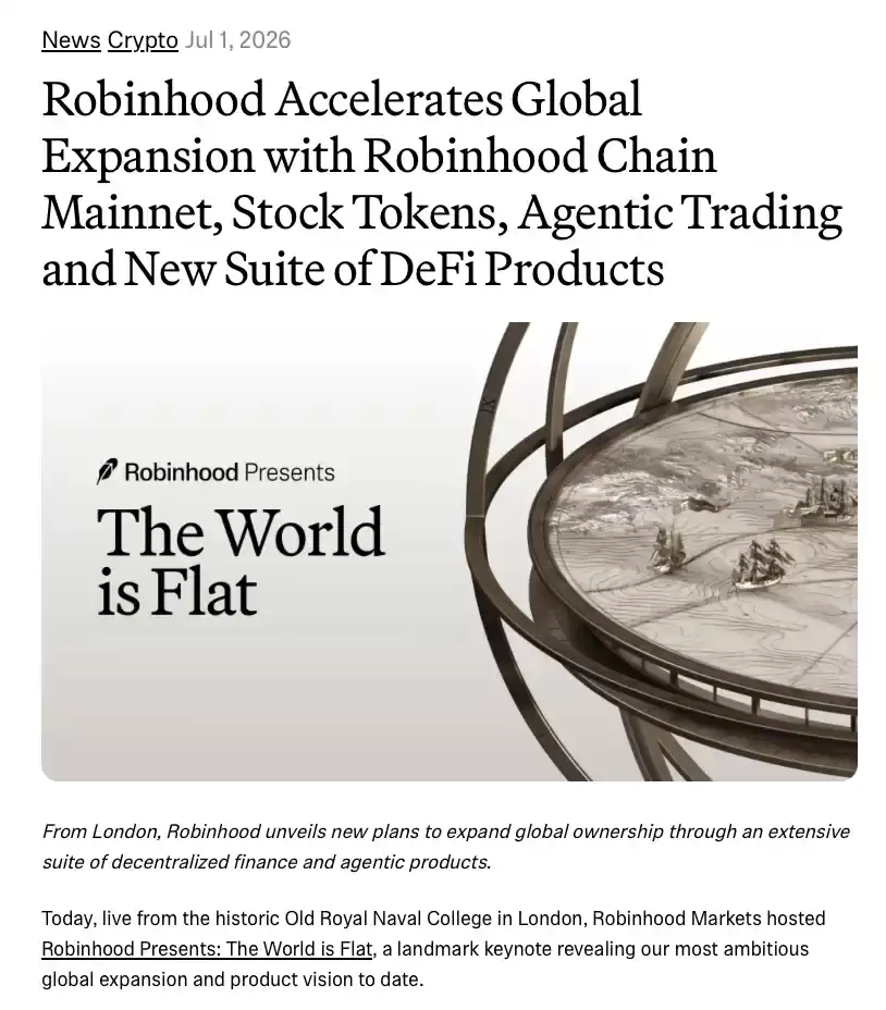 Robinhood Chain 主网上线,股票终于可以搬进wallet了吗？