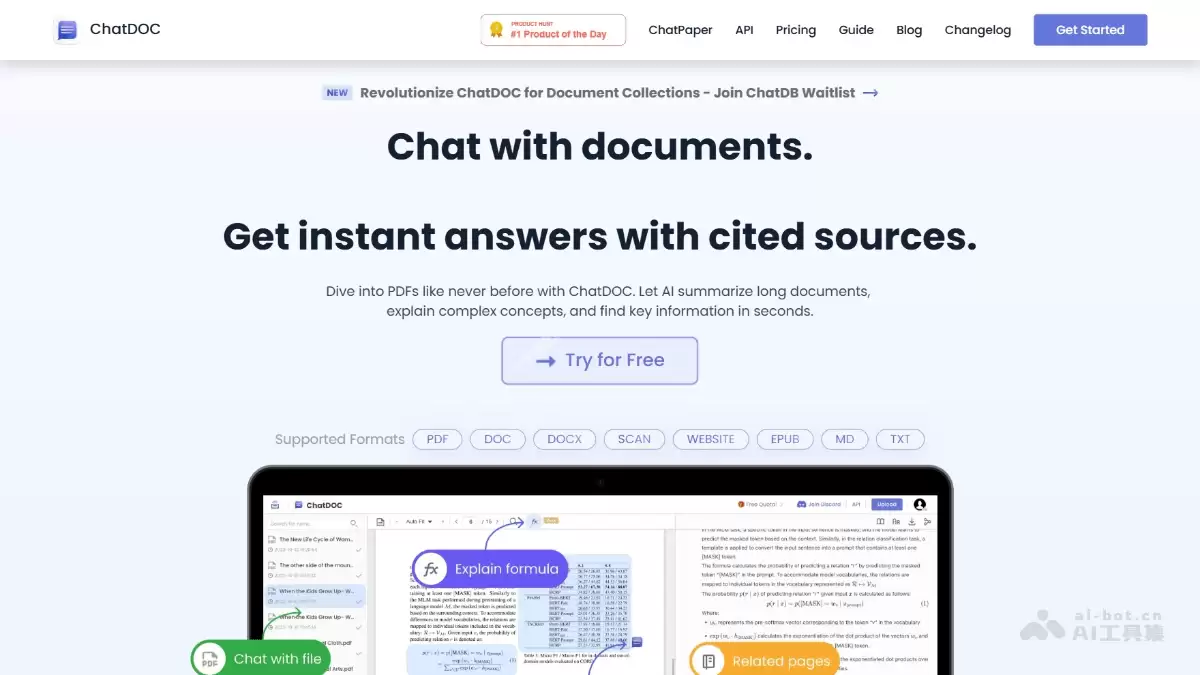 ChatDOC：基于ChatGPT的文档阅读、提取、总结、摘要的工具
