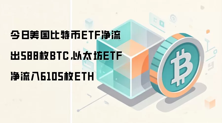 今日美国比特币ETF净流出588枚BTC，以太坊ETF净流入6105枚ETH