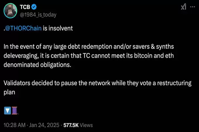 THORChain被爆资不抵债、暂停THORFi服务!代币Rune暴跌30%