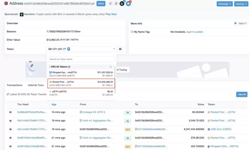 BNBChain黑客转移价值约7400万美元!已成为rETH前四大持有者