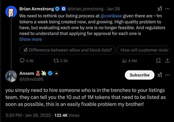 Coinbase CEO Brian Armstrong重整上币流程！孙宇晨：有失公正