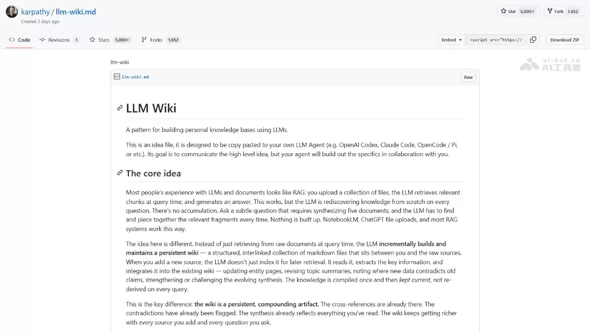 LLM Wiki – Karpathy开源的自运行个人知识库