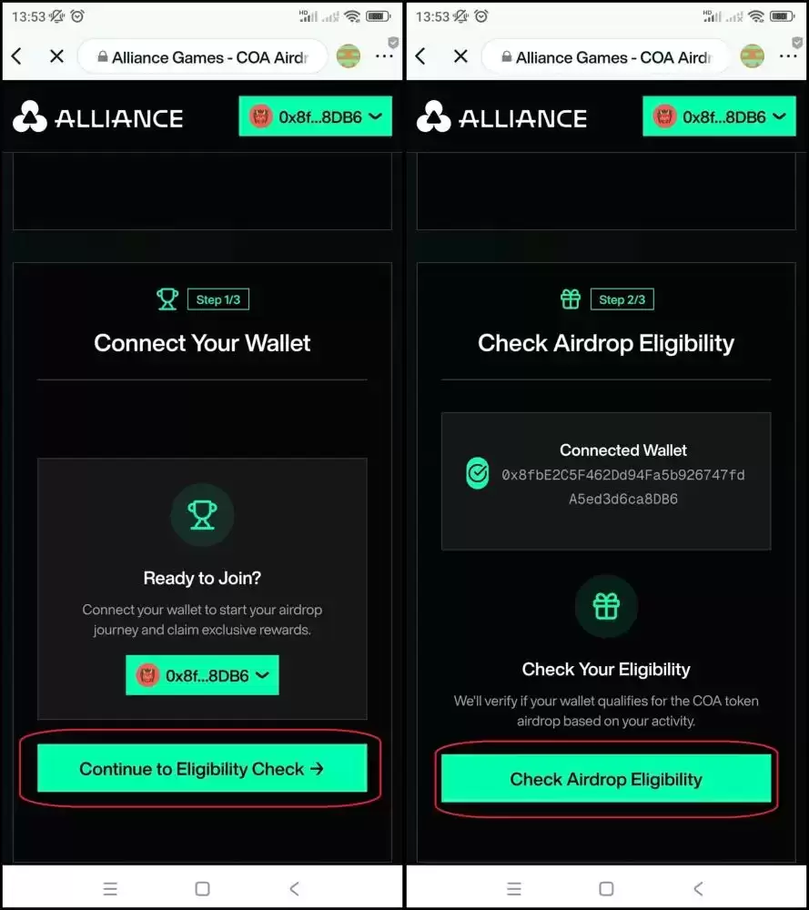 $COA 代币领取成功界面
