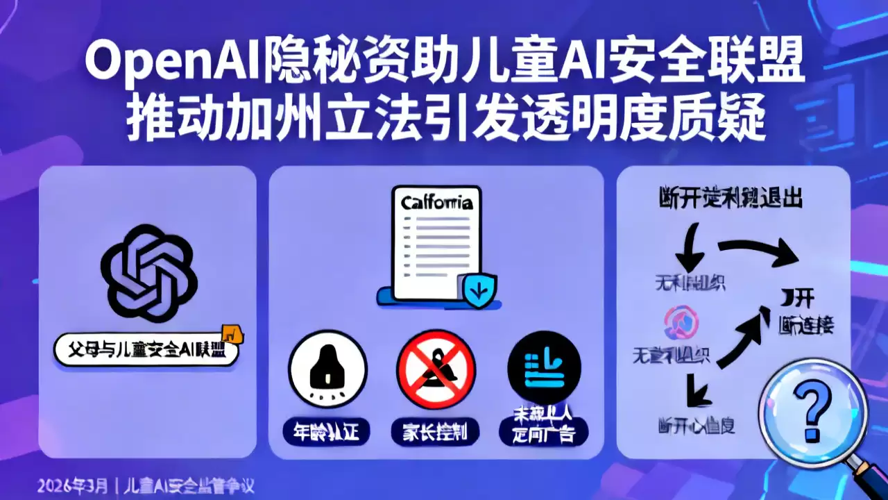 OpenAI隐秘资助儿童AI安全联盟 推动加州立法引发透明度质疑