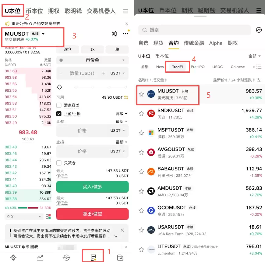 币安APP怎么做多做空美光MU美股合约？2026完整操作教程