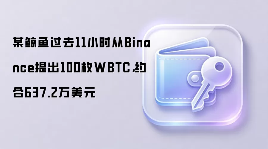 某鲸鱼过去11小时从Binance提出100枚WBTC,约合637.2万美元