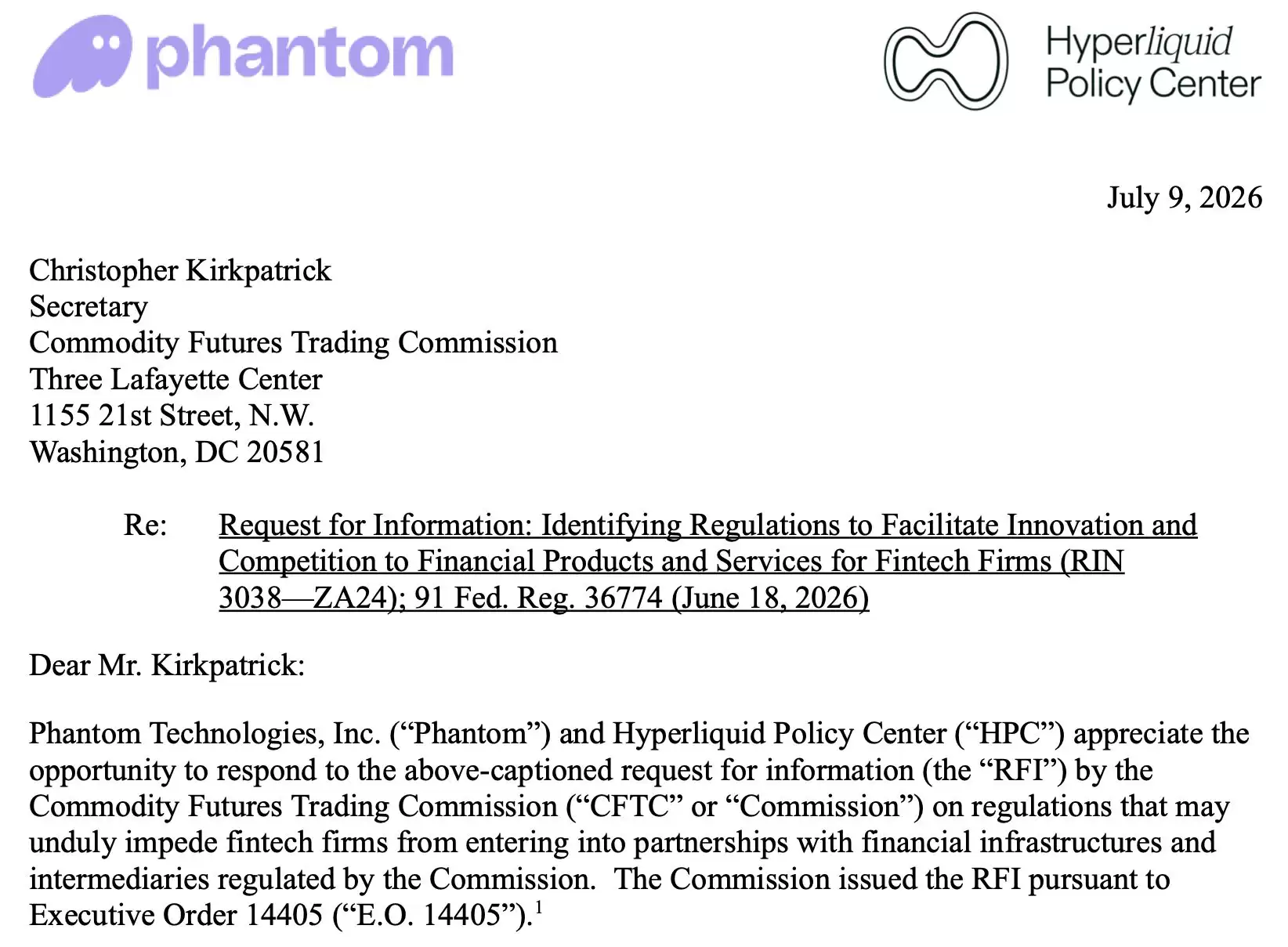 Phantom、Hyperliquid要求CFTC现代化链上衍生品的规则