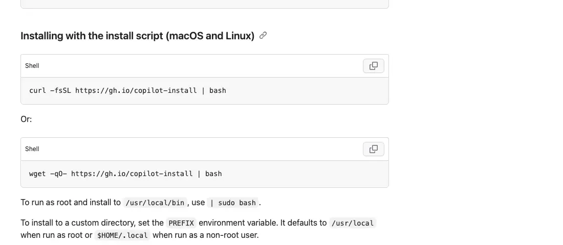 GitHub Docs 的 macOS 和 Linux 安装脚本小节显示 curl 与 wget 两种官方命令