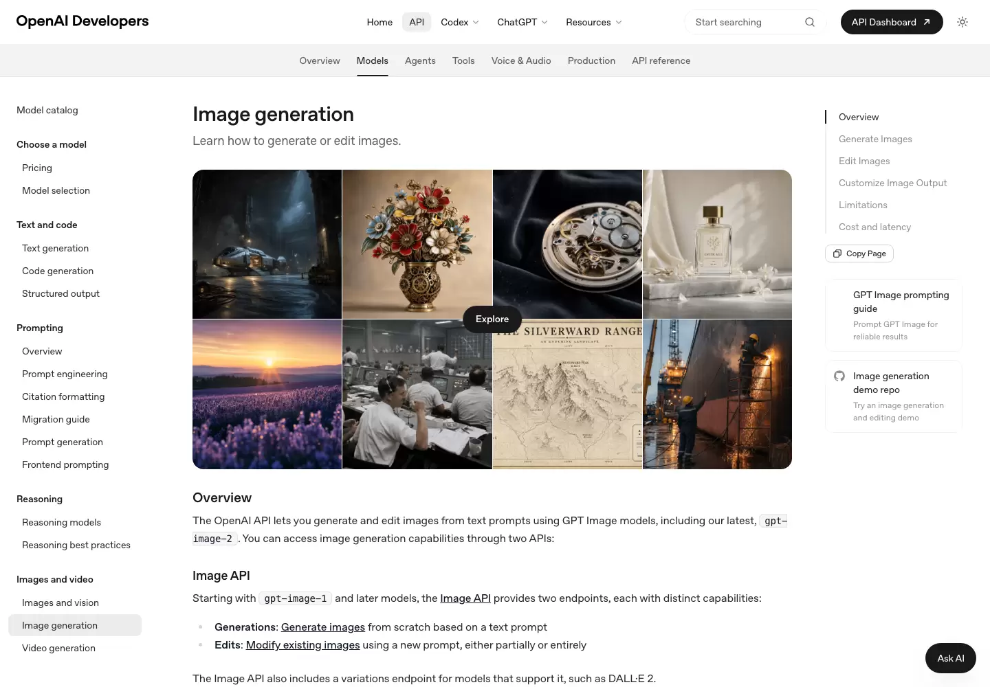 OpenAI 图片生成官方文档总览显示 gpt-image-2 以及 Generations 和 Edits 两类入口