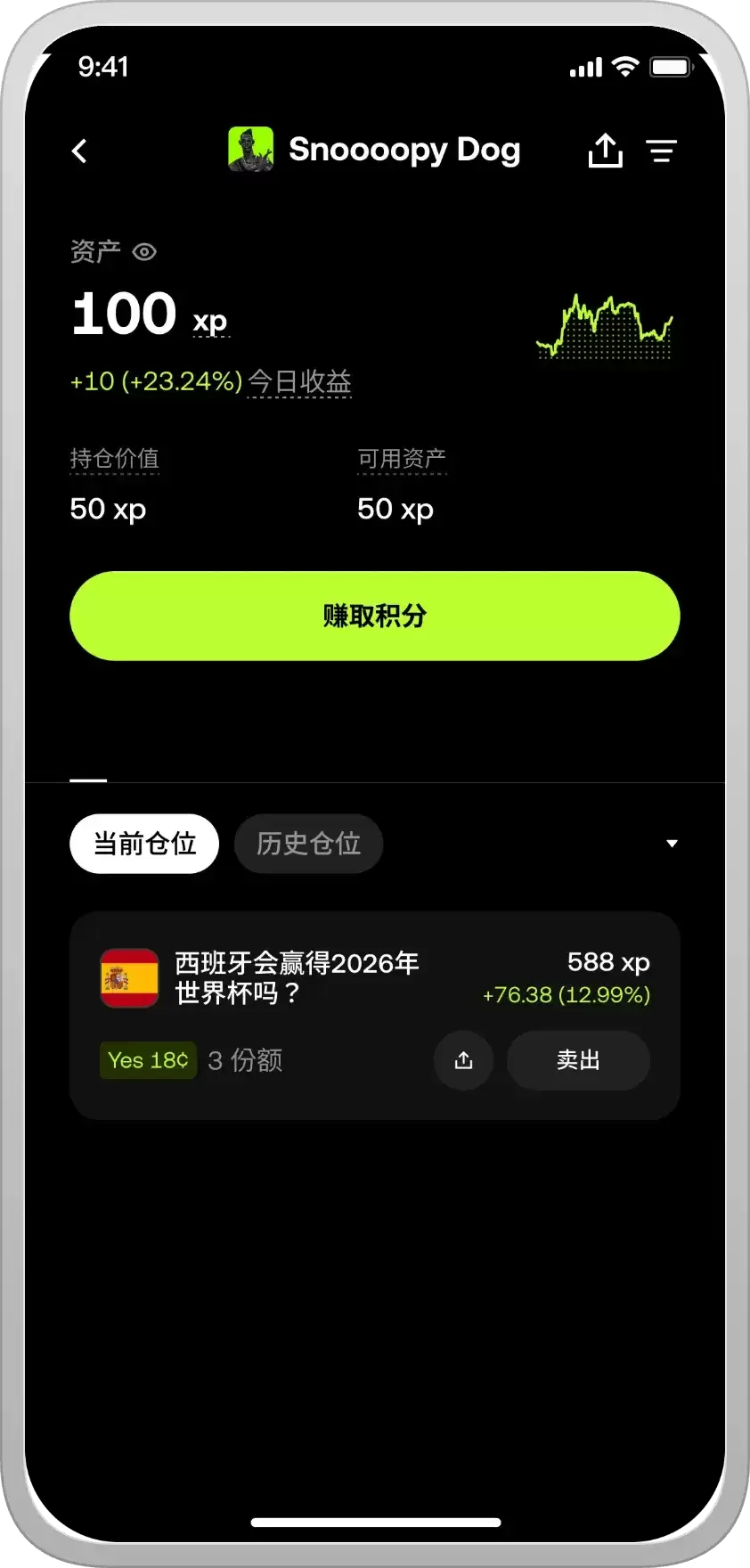 2026世界杯冠军（西班牙）市价买入页面截图