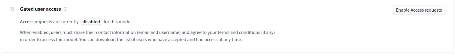 模型设置页的Gated user access区域，右上角显示Enable Access requests按钮