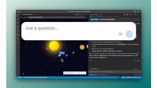 Windsurf Previews 中悬停太阳系页面的 Mars 元素并显示蓝色标签