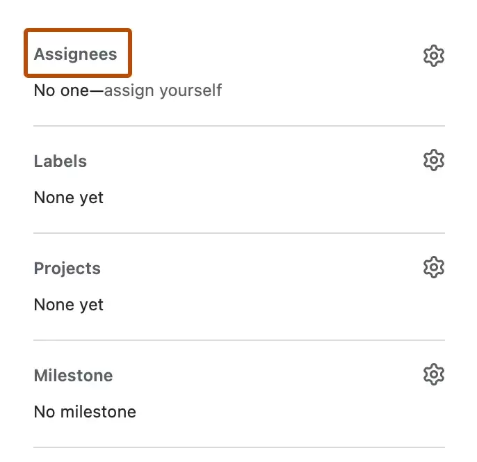 GitHub Issue 右侧边栏中的 Assignees 区域被橙色边框标出