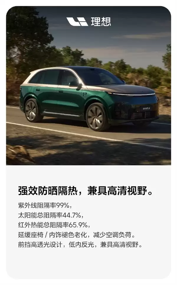 紫外线阻隔率99%！理想亲自下场做原厂窗膜：2699元起
