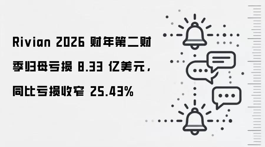 Rivian 2026 财年第二财季归母亏损 8.33 亿美元,同比亏损收窄 25.43%