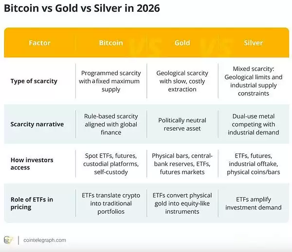 2026年比特币、黄金与白银投资对比:哪个更加值得投资