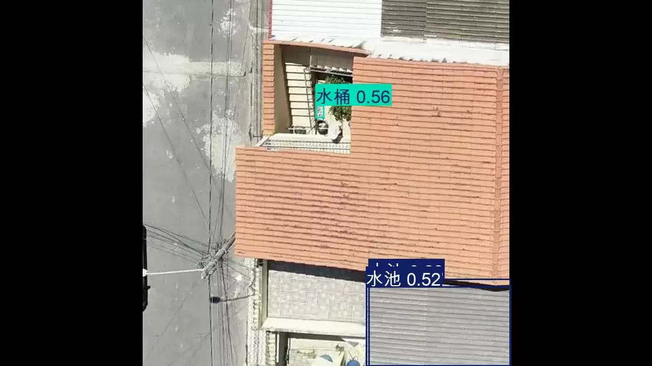 航拍屋顶杂物检测数据集 模型验证结果截图。