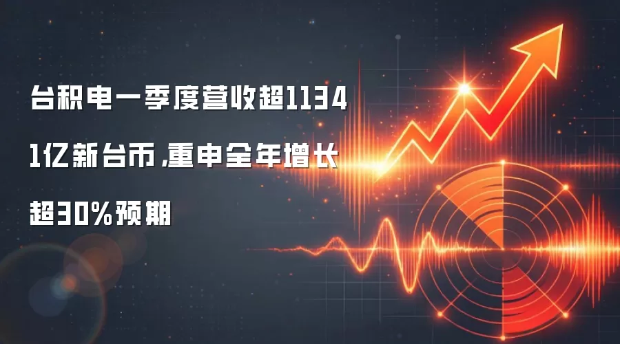 台积电一季度营收超11341亿新台币，重申全年增长超30%预期
