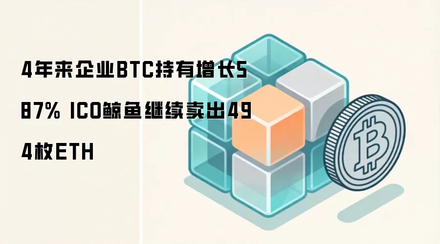 4年来企业BTC持有增长587% ICO鲸鱼继续卖出494枚ETH