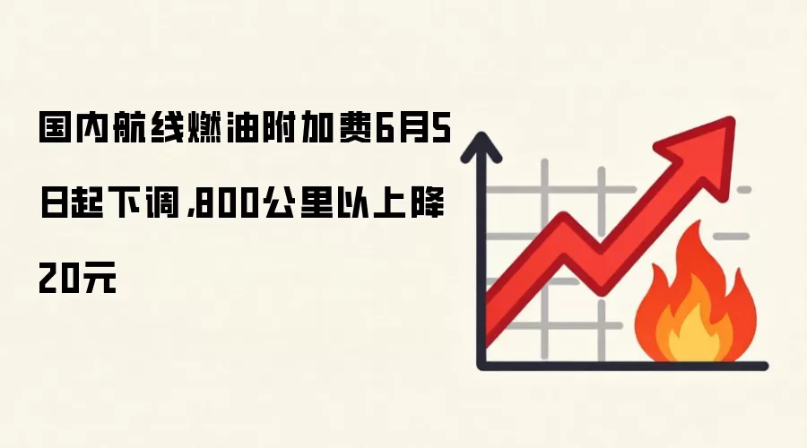 国内航线燃油附加费6月5日起下调，800公里以上降20元