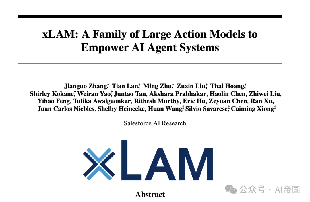 xLAM: 一个赋能AI agent系统的动作大模型家族